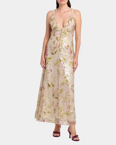Alberta Ferretti Floral Sequined Sleeveless Evening Dress | Thumbnail 3 Alberta Ferretti Floral Sequined Sleeveless Evening Dress | Thumbnail 3