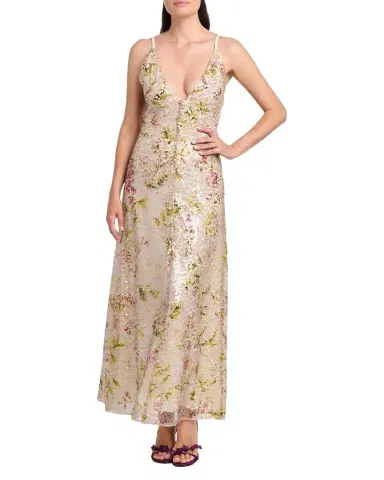Alberta Ferretti Floral Sequined Sleeveless Evening Dress | Thumbnail 1 Alberta Ferretti Floral Sequined Sleeveless Evening Dress | Thumbnail 1