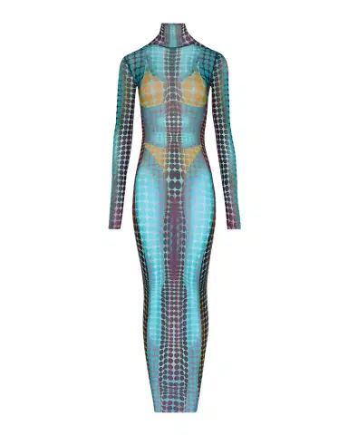 Jean Paul Gaultier Re-Edition Polka-Dot Trompe L 'oeil Mesh Long-Sleeve Maxi Dress | Thumbnail 1 Jean Paul Gaultier Re-Edition Polka-Dot Trompe L 'oeil Mesh Long-Sleeve Maxi Dress | Thumbnail 1