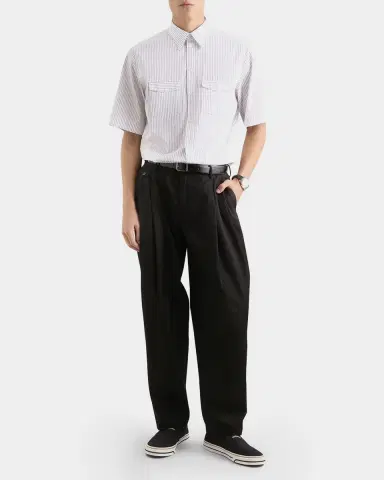 Dolce & Gabbana Men 's Stripe Cotton Poplin Short-Sleeve Shirt | Thumbnail 2 Dolce & Gabbana Men 's Stripe Cotton Poplin Short-Sleeve Shirt | Thumbnail 2
