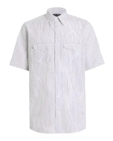 Dolce & Gabbana Men 's Stripe Cotton Poplin Short-Sleeve Shirt | Thumbnail 1 Dolce & Gabbana Men 's Stripe Cotton Poplin Short-Sleeve Shirt | Thumbnail 1