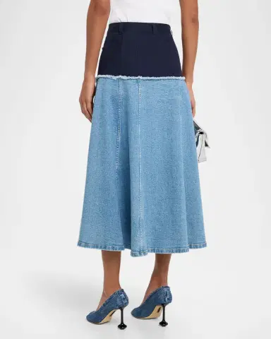 Cinq à Sept Veena Colorblock Denim Midi Skirt | Thumbnail 2 Cinq à Sept Veena Colorblock Denim Midi Skirt | Thumbnail 2