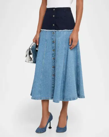 Cinq à Sept Veena Colorblock Denim Midi Skirt | Thumbnail 3 Cinq à Sept Veena Colorblock Denim Midi Skirt | Thumbnail 3