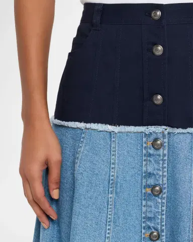 Cinq à Sept Veena Colorblock Denim Midi Skirt | Thumbnail 4 Cinq à Sept Veena Colorblock Denim Midi Skirt | Thumbnail 4