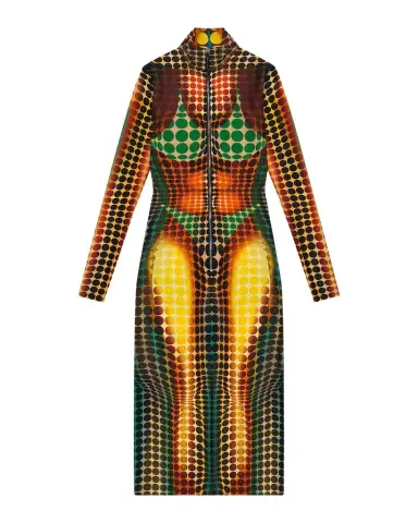 Jean Paul Gaultier Re-Edition Polkadot Trompe L 'oeil Mesh Zip-Front Midi Dress | Thumbnail 1 Jean Paul Gaultier Re-Edition Polkadot Trompe L 'oeil Mesh Zip-Front Midi Dress | Thumbnail 1