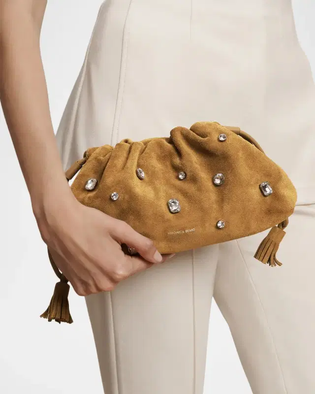 Small Crystal-Studded Suede Clutch Bag Small Crystal-Studded Suede Clutch Bag