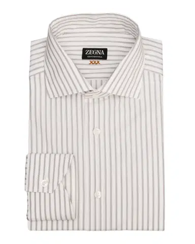 Zegna Men's Centoventimila Cotton Stripe Dress Shirt | Thumbnail 1 Zegna Men's Centoventimila Cotton Stripe Dress Shirt | Thumbnail 1