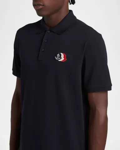 Moncler Men's Cotton Pique Tricolor Logo Patch Polo Shirt | Thumbnail 5 Moncler Men's Cotton Pique Tricolor Logo Patch Polo Shirt | Thumbnail 5