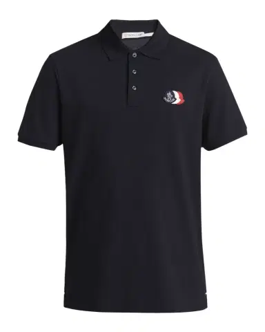 Moncler Men's Cotton Pique Tricolor Logo Patch Polo Shirt | Thumbnail 1 Moncler Men's Cotton Pique Tricolor Logo Patch Polo Shirt | Thumbnail 1