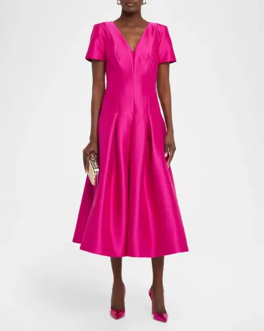 Badgley Mischka Pleated Stretch Satin Midi Dress | Thumbnail 2 Badgley Mischka Pleated Stretch Satin Midi Dress | Thumbnail 2