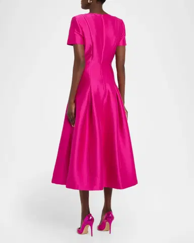 Badgley Mischka Pleated Stretch Satin Midi Dress | Thumbnail 3 Badgley Mischka Pleated Stretch Satin Midi Dress | Thumbnail 3
