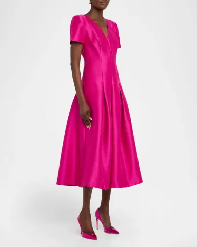 Badgley Mischka Pleated Stretch Satin Midi Dress | Thumbnail 4 Badgley Mischka Pleated Stretch Satin Midi Dress | Thumbnail 4