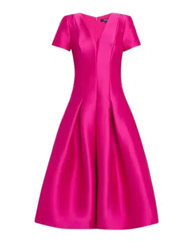 Badgley Mischka Pleated Stretch Satin Midi Dress | Thumbnail 1 Badgley Mischka Pleated Stretch Satin Midi Dress | Thumbnail 1