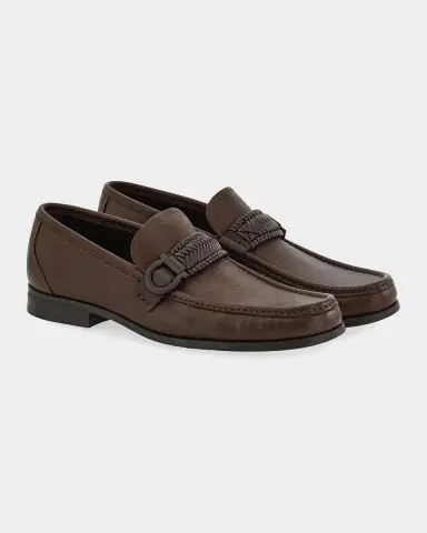 Ferragamo Men's Side-Gancini Leather Moccasin Loafers with Hand-Woven Strap | Thumbnail 5 Ferragamo Men's Side-Gancini Leather Moccasin Loafers with Hand-Woven Strap | Thumbnail 5
