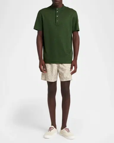 Moncler Men's Flax Polo Shirt with Leather Logo | Thumbnail 2 Moncler Men's Flax Polo Shirt with Leather Logo | Thumbnail 2