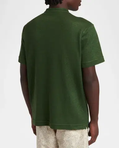 Moncler Men's Flax Polo Shirt with Leather Logo | Thumbnail 3 Moncler Men's Flax Polo Shirt with Leather Logo | Thumbnail 3