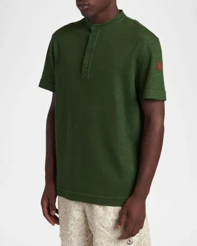 Moncler Men's Flax Polo Shirt with Leather Logo | Thumbnail 4 Moncler Men's Flax Polo Shirt with Leather Logo | Thumbnail 4