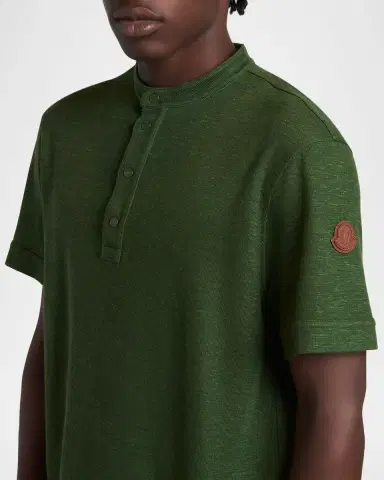 Moncler Men's Flax Polo Shirt with Leather Logo | Thumbnail 5 Moncler Men's Flax Polo Shirt with Leather Logo | Thumbnail 5