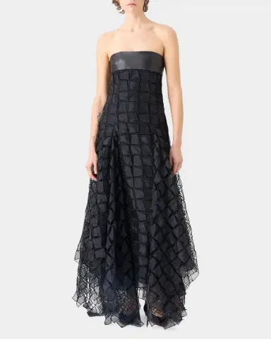 Akris Strapless Trapezoid Embroidered Organza Fringe Maxi Dress | Thumbnail 3 Akris Strapless Trapezoid Embroidered Organza Fringe Maxi Dress | Thumbnail 3