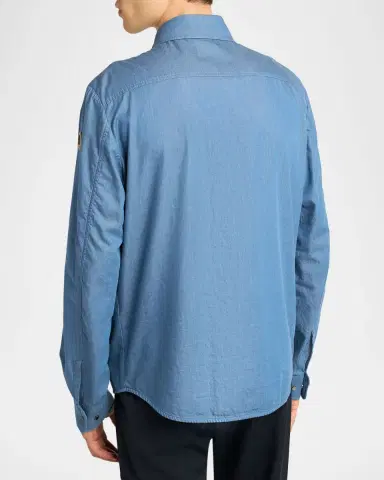 Moncler Men's Denim Snap-Front Shirt with Leather Patch | Thumbnail 2 Moncler Men's Denim Snap-Front Shirt with Leather Patch | Thumbnail 2