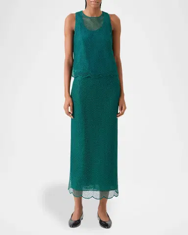 Akris Grid Embroidered Scalloped Sleeveless Blouse | Thumbnail 2 Akris Grid Embroidered Scalloped Sleeveless Blouse | Thumbnail 2