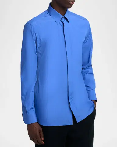 TOM FORD Men's Piece-Dyed Cotton Poplin Dress Shirt | Thumbnail 4 TOM FORD Men's Piece-Dyed Cotton Poplin Dress Shirt | Thumbnail 4