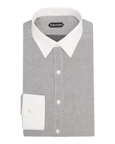 TOM FORD Men's Micro-Houndstooth Cotton Dress Shirt | Thumbnail 3 TOM FORD Men's Micro-Houndstooth Cotton Dress Shirt | Thumbnail 3