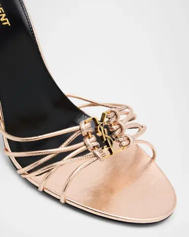 Saint Laurent 90mm Babylone YSL Metallic Leather Ankle-Tie Sandals | Thumbnail 3 Saint Laurent 90mm Babylone YSL Metallic Leather Ankle-Tie Sandals | Thumbnail 3