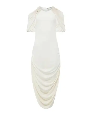 JW Anderson Beaded-Sleeve Draped Midi Dress | Thumbnail 1 JW Anderson Beaded-Sleeve Draped Midi Dress | Thumbnail 1