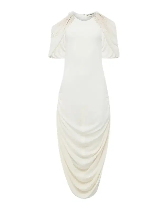 Beaded-Sleeve Draped Midi Dress Beaded-Sleeve Draped Midi Dress