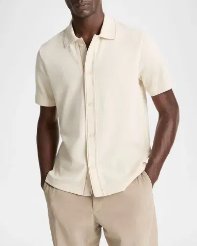 Vince Men 's Cotton Jacquard Knit Short-Sleeve Button-Down Shirt | Thumbnail 3 Vince Men 's Cotton Jacquard Knit Short-Sleeve Button-Down Shirt | Thumbnail 3