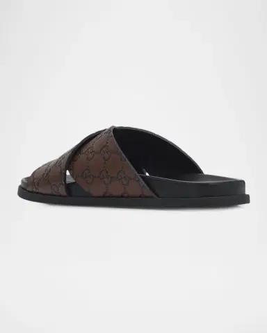 Gucci Men 's GG-Embossed Leather Slides | Thumbnail 2 Gucci Men 's GG-Embossed Leather Slides | Thumbnail 2