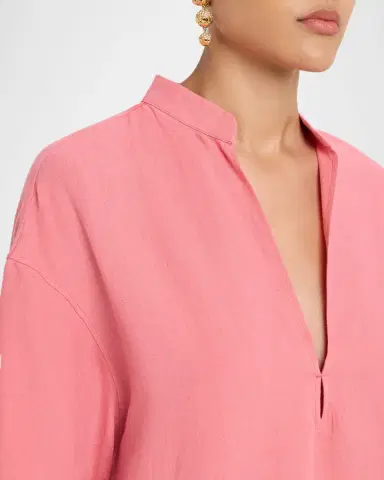 Giorgio Armani V-Neck Hemp Relaxed Long-Sleeve Shirt | Thumbnail 4 Giorgio Armani V-Neck Hemp Relaxed Long-Sleeve Shirt | Thumbnail 4