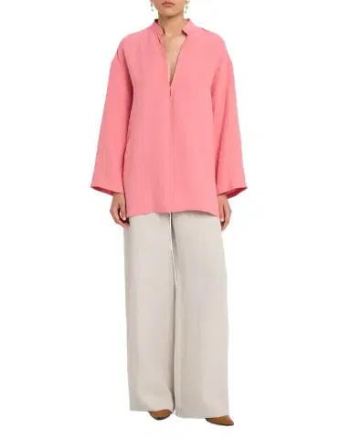 Giorgio Armani V-Neck Hemp Relaxed Long-Sleeve Shirt | Thumbnail 1 Giorgio Armani V-Neck Hemp Relaxed Long-Sleeve Shirt | Thumbnail 1