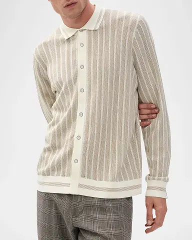 Rag & Bone Men 's Harvey Stripe Knit Button-Down Shirt | Thumbnail 3 Rag & Bone Men 's Harvey Stripe Knit Button-Down Shirt | Thumbnail 3