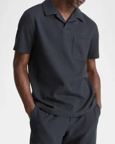Vince Men 's Seersucker Johnny Collar Polo Shirt | Thumbnail 4 Vince Men 's Seersucker Johnny Collar Polo Shirt | Thumbnail 4
