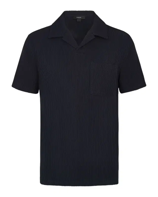 Men 's Seersucker Johnny Collar Polo Shirt Men 's Seersucker Johnny Collar Polo Shirt