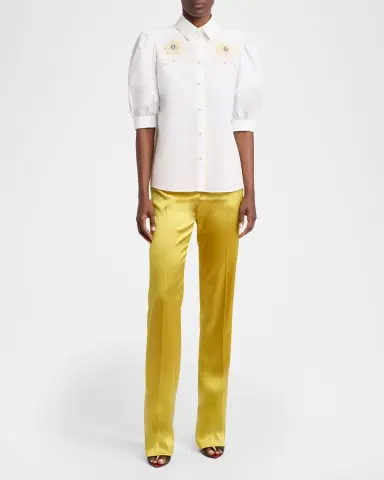 Valentino Garavani Floral Embroidered Short-Sleeve Button-Down Shirt | Thumbnail 2 Valentino Garavani Floral Embroidered Short-Sleeve Button-Down Shirt | Thumbnail 2