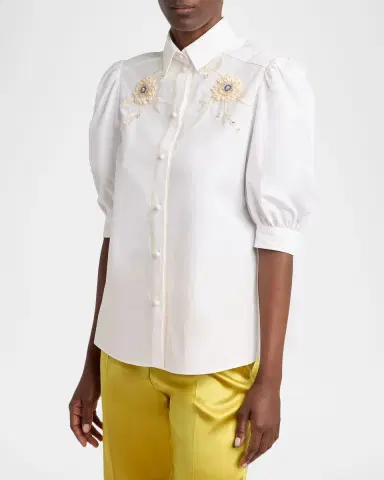 Valentino Garavani Floral Embroidered Short-Sleeve Button-Down Shirt | Thumbnail 4 Valentino Garavani Floral Embroidered Short-Sleeve Button-Down Shirt | Thumbnail 4
