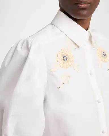 Valentino Garavani Floral Embroidered Short-Sleeve Button-Down Shirt | Thumbnail 5 Valentino Garavani Floral Embroidered Short-Sleeve Button-Down Shirt | Thumbnail 5