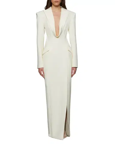 Et Ochs Sylvia Plunging Suiting Column Gown | Thumbnail 1 Et Ochs Sylvia Plunging Suiting Column Gown | Thumbnail 1