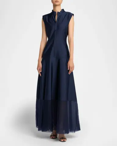 Giorgio Armani Sleeveless Sheer Tiered Zip Maxi Dress | Thumbnail 2 Giorgio Armani Sleeveless Sheer Tiered Zip Maxi Dress | Thumbnail 2