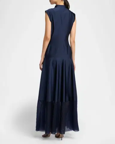 Giorgio Armani Sleeveless Sheer Tiered Zip Maxi Dress | Thumbnail 3 Giorgio Armani Sleeveless Sheer Tiered Zip Maxi Dress | Thumbnail 3