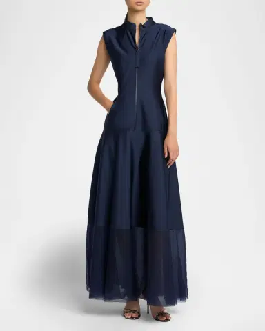 Giorgio Armani Sleeveless Sheer Tiered Zip Maxi Dress | Thumbnail 4 Giorgio Armani Sleeveless Sheer Tiered Zip Maxi Dress | Thumbnail 4