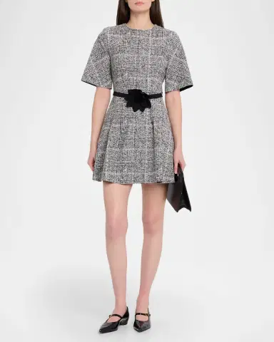 Chiara Boni La Petite Robe Pleated Tweed-Print Mini Dress | Thumbnail 2 Chiara Boni La Petite Robe Pleated Tweed-Print Mini Dress | Thumbnail 2
