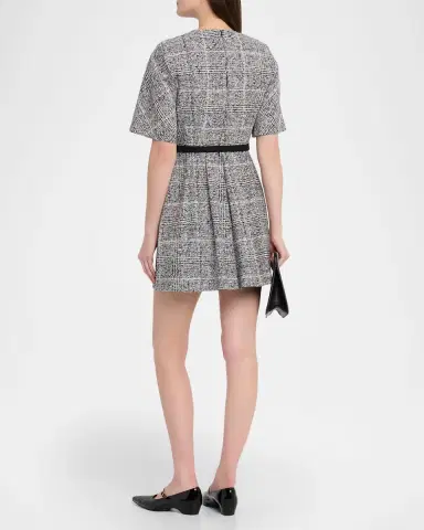Chiara Boni La Petite Robe Pleated Tweed-Print Mini Dress | Thumbnail 3 Chiara Boni La Petite Robe Pleated Tweed-Print Mini Dress | Thumbnail 3