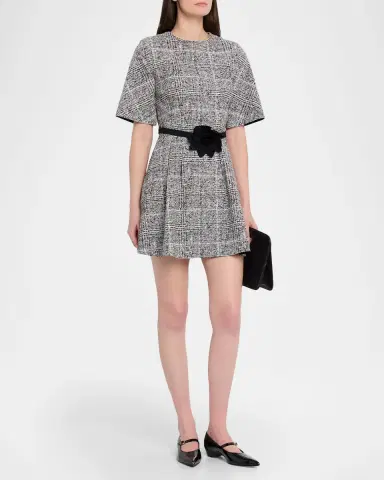 Chiara Boni La Petite Robe Pleated Tweed-Print Mini Dress | Thumbnail 4 Chiara Boni La Petite Robe Pleated Tweed-Print Mini Dress | Thumbnail 4