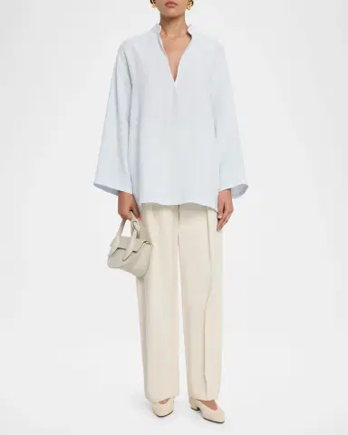 Giorgio Armani V-Neck Long-Sleeve Hemp Tunic Shirt | Thumbnail 2 Giorgio Armani V-Neck Long-Sleeve Hemp Tunic Shirt | Thumbnail 2