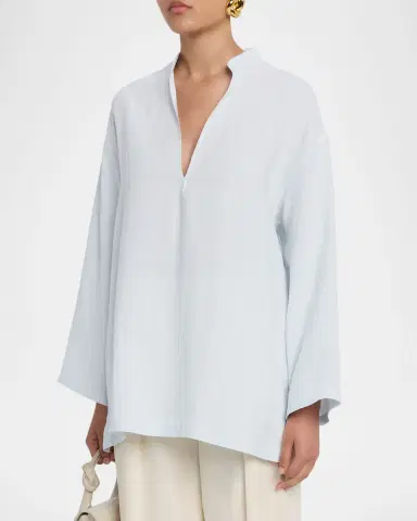 Giorgio Armani V-Neck Long-Sleeve Hemp Tunic Shirt | Thumbnail 4 Giorgio Armani V-Neck Long-Sleeve Hemp Tunic Shirt | Thumbnail 4