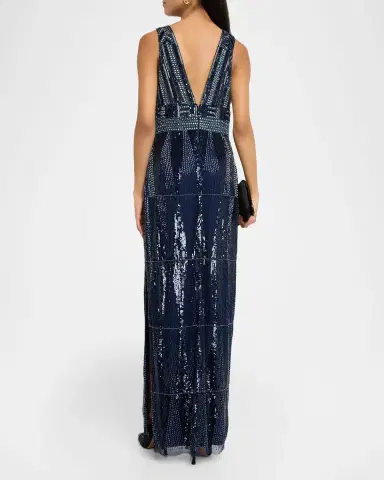 Aidan Mattox Beaded Deep V-Neck Column Gown | Thumbnail 2 Aidan Mattox Beaded Deep V-Neck Column Gown | Thumbnail 2